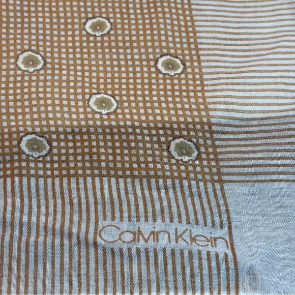 Accessories - Calvin Klein Women’s Handkerchief/Scarf. Tan and Pale Blue Cotton